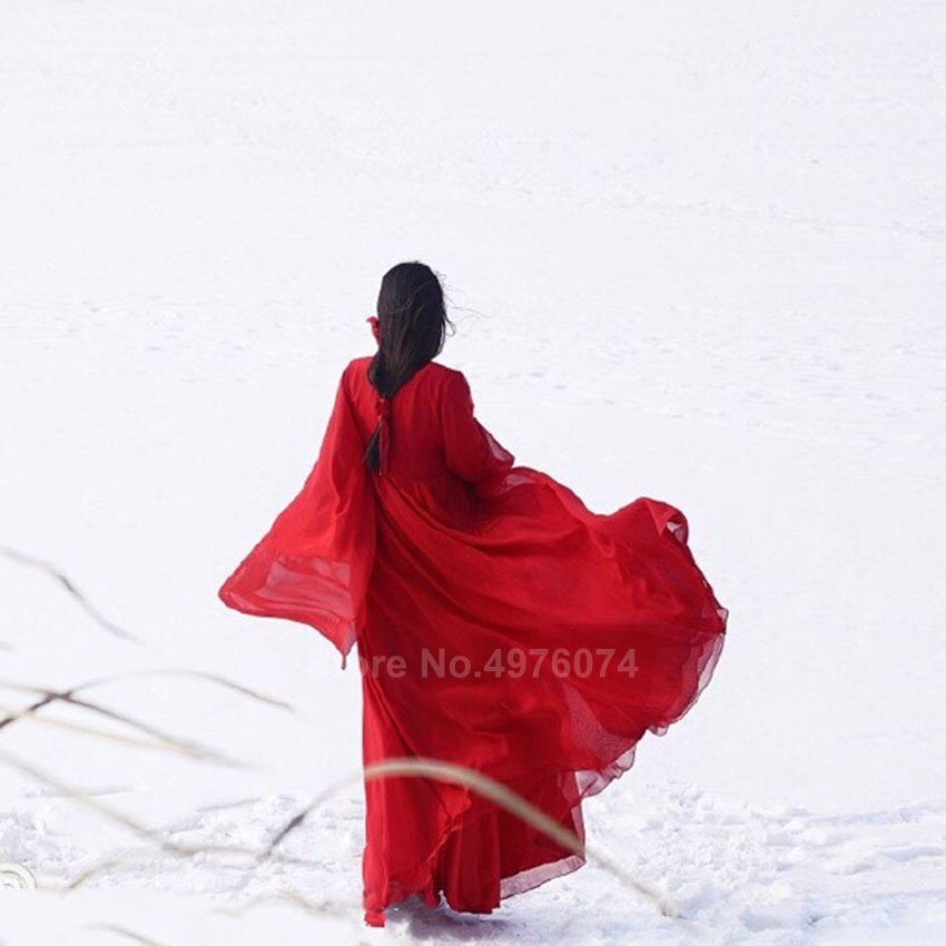 Oriental tradicional chinês hanfu vestido para mulher sólido vermelho plus size chiffon trajes de dança folclórica feminino do vintage tang terno
