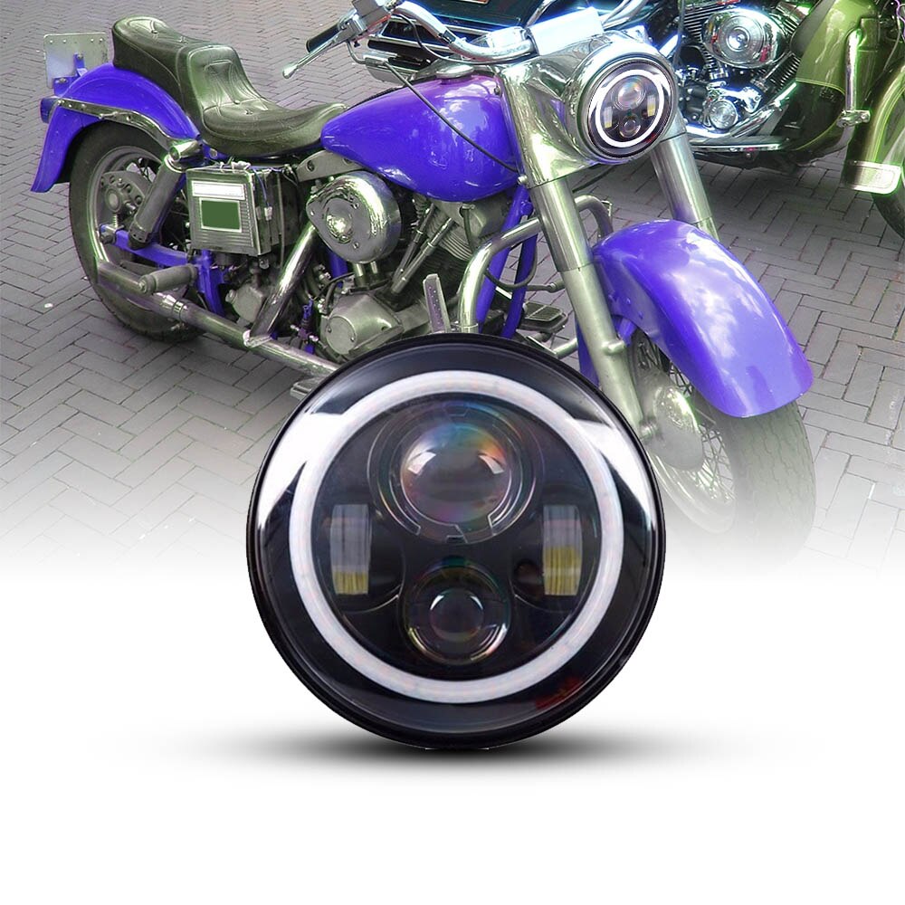 7" LED Headlights Projector LED Lights Bulb Headlamp 7 inch For FLSTC FLSTF FLSTFB: 40W Black with halo