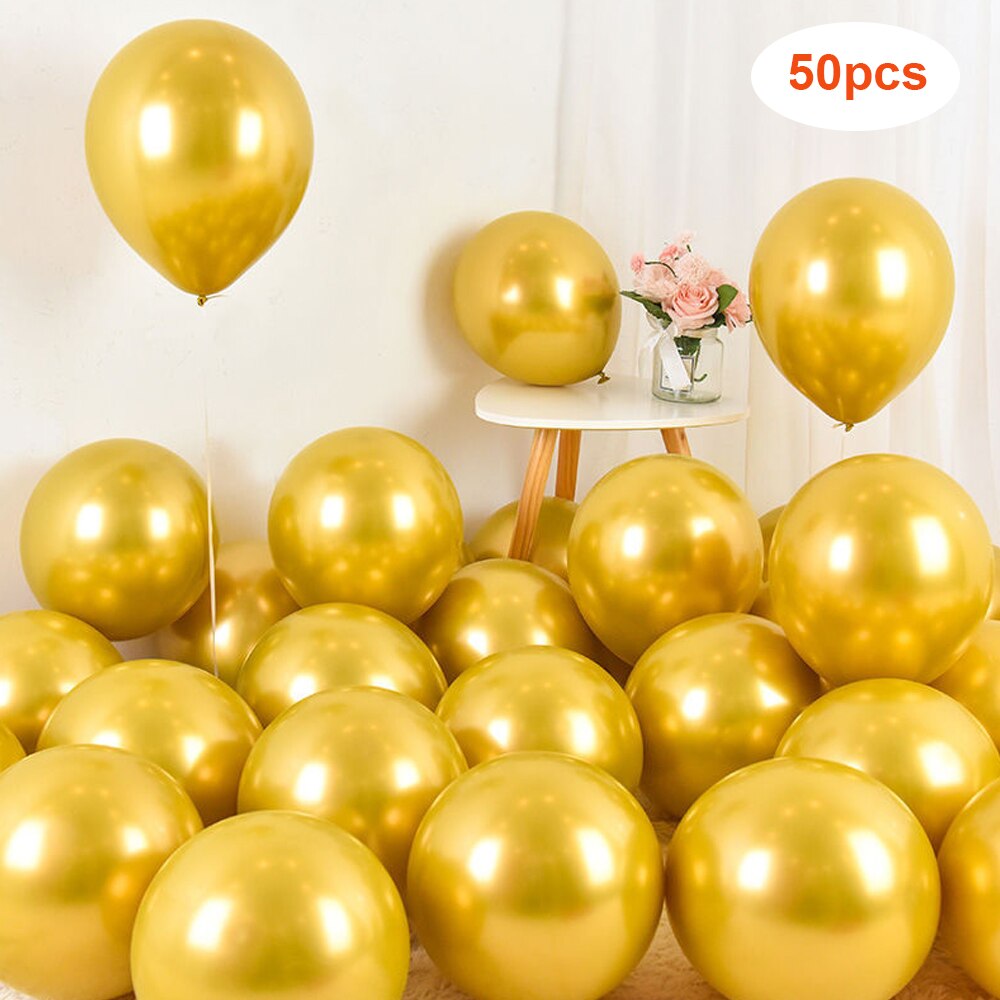 50 stk guldballoner farverige sætmetallic ballon fødselsdagsfest bryllupsdekoration bryllupsdag globaler til at fejre: Guld