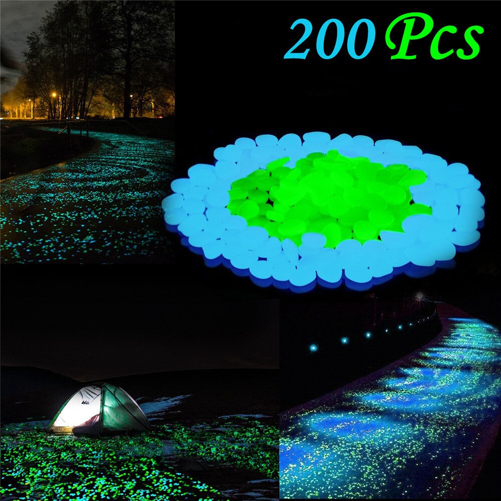 200 sztuk blask w ciemny drobne kamyki Dom ogród chodnik akwarium 200 sztuk luminescencyjne z kamieniem niebieski + zielony kamyki A30513