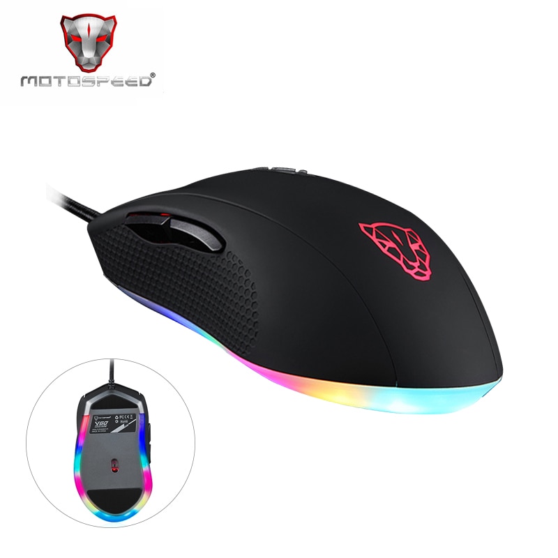 Motospeed  v60 rgb gaming muis voor gamers, programmeren, 5000 dpi usb computer, 7- knops optische muis met achtergrondverlichting, breathe led voor pc-laptop