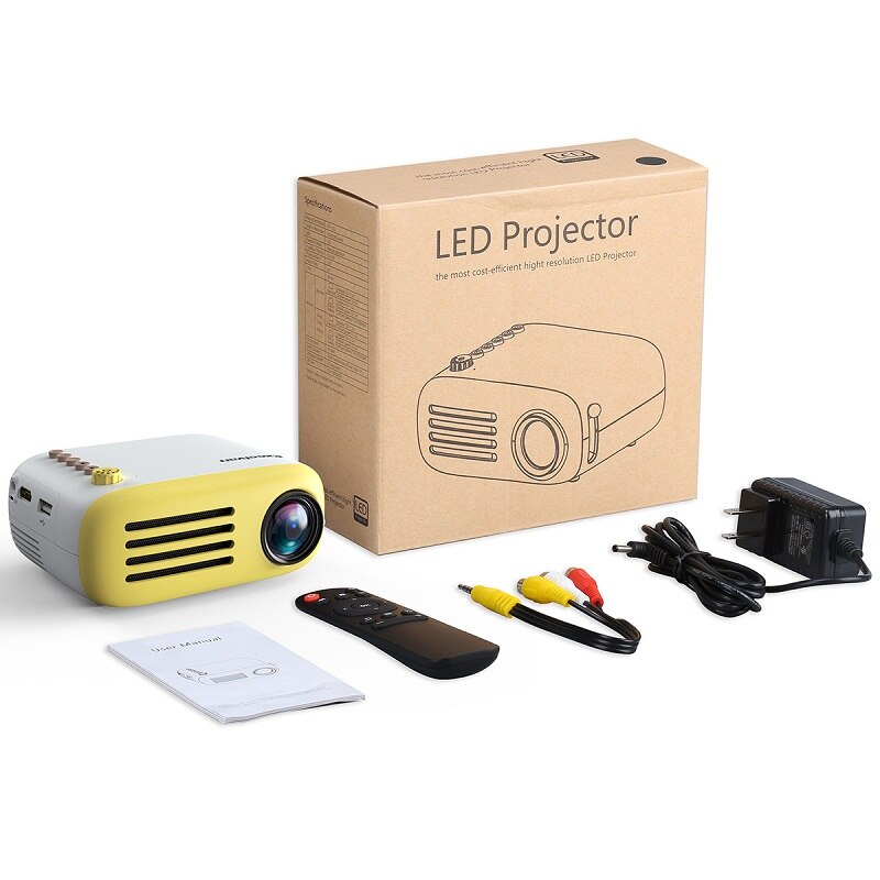 Exquizon YG200 LED proyector portátil 3,5mm 320x240 HDMI USB Mini YG320 PK YG300 proyector DE LA CASA reproductor de medios: Yellow YG200