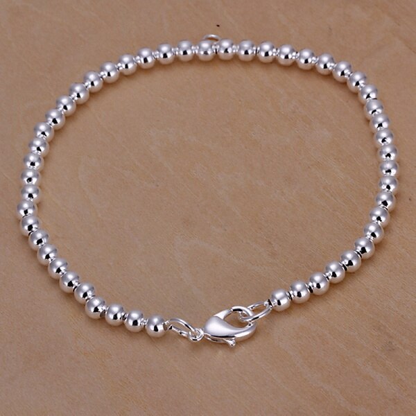 , Überzogene Silber exquisit Armbinde charme 4MM perlen frauen nette silber schmuck geburtstag H198: 20CM lang