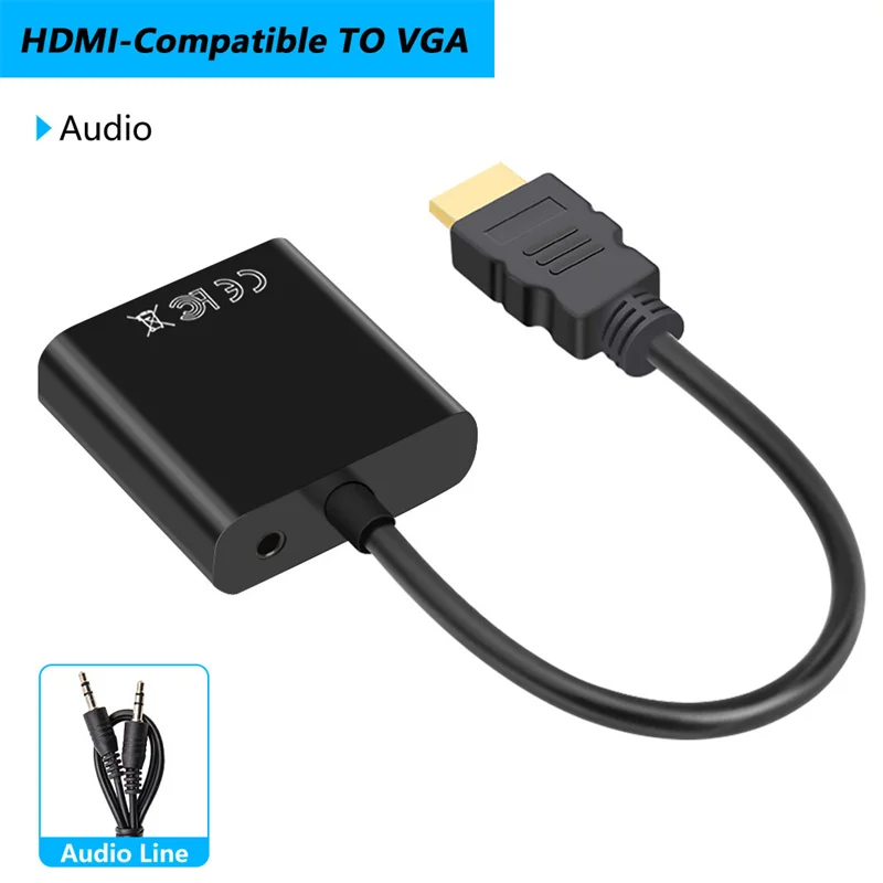 Kabel konwertera zgodny z HDMI na VGA 1080P Full HD Kabel adaptera konwersji HDMI-VGA do komputera PC Projektor HDTV Tablet Monitor: WHITE