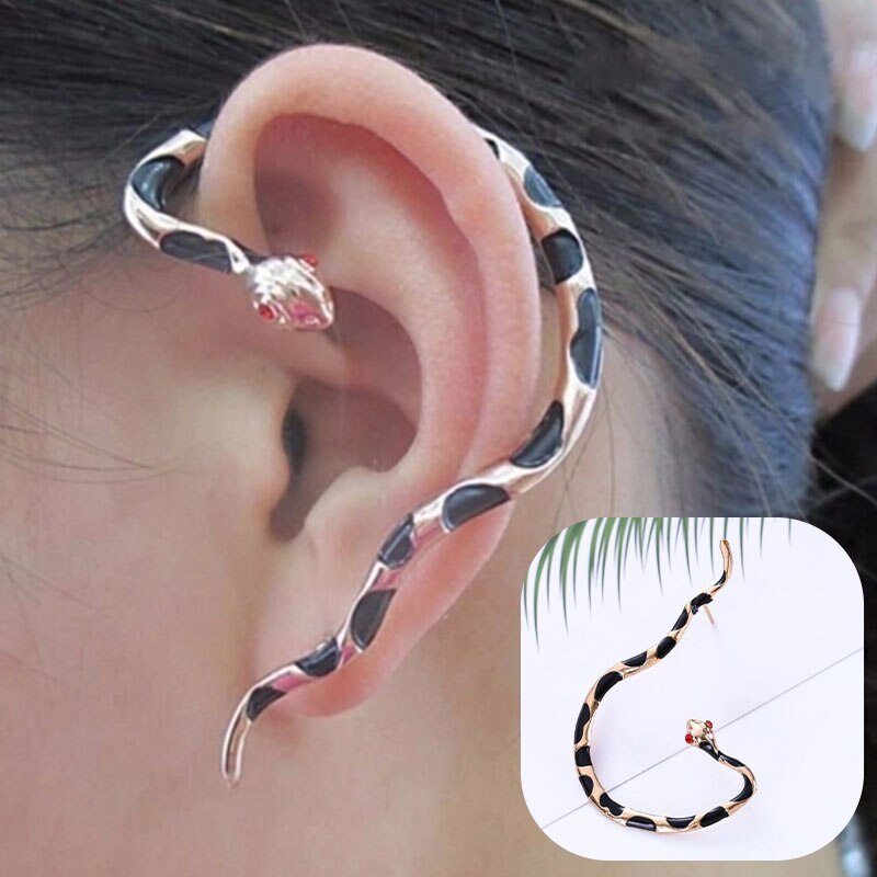 Punk Style Twining Red Eyes Snake Shape Earrings Stud Cuff Earrings For Women Style Jewelry