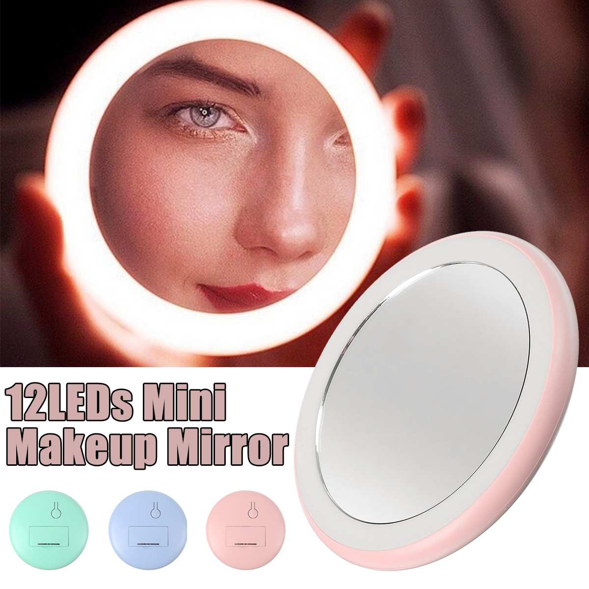 Mini led make-upspiegel, handzaam, opvouwbaar, draagbaar, micro usb-aansluitkabel, oplaadbare cosmetische spiegel, 12 led's mini make-upspiegel