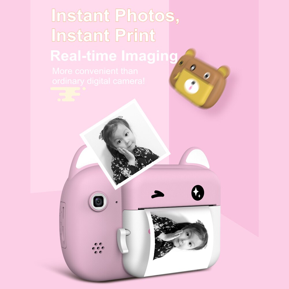 Instant Print Digital Camera Cute 24MP 1080P Front Rear Camera 2.4inch IPS Screen Children Camera Mini Cam for Kids
