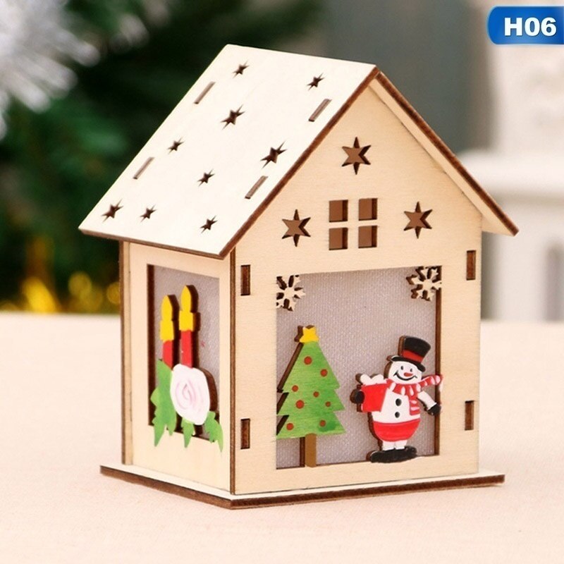 Christmas Led Light Wood House Cute Christmas Tree Hanging Ornaments Decoration Figurines Merry Christmas: H06