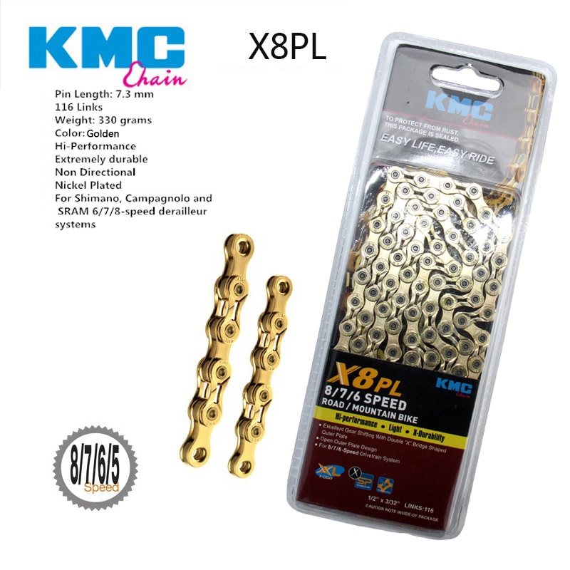 Cadena de bicicleta Original KMC X8 X8pl, 8 velocidades, 116 eslabones, ultraligera, 8V, para MTB, 8 s