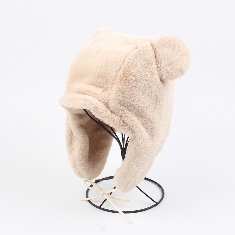 Women Cute Plush Puppy Ear Hat Winter Warm Hat Faux Fur Bear Ear Cap Soft Beret Protectors Hats Fluffy Caps female