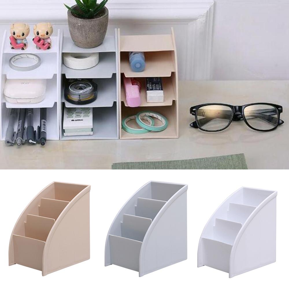 Organizador trapezoidal multifuncional, caja de almacenamiento para mandos a distancia, soporte para teléfono móvil, estuche de almacenamiento de maquillaje, decoración de escritorio