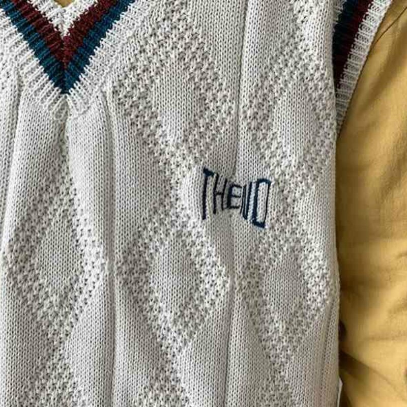 Genser Vest menn brev trykt bf v-hals 2xl oversize herre vester preppy stil streetwear stripetopp fritid strikkede gensere