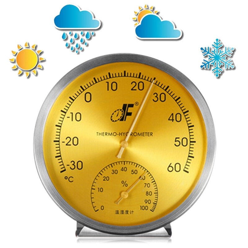 Stainless Steel Analog Dial Thermometer Hygrometer Temperature Humidity Meter 62KD