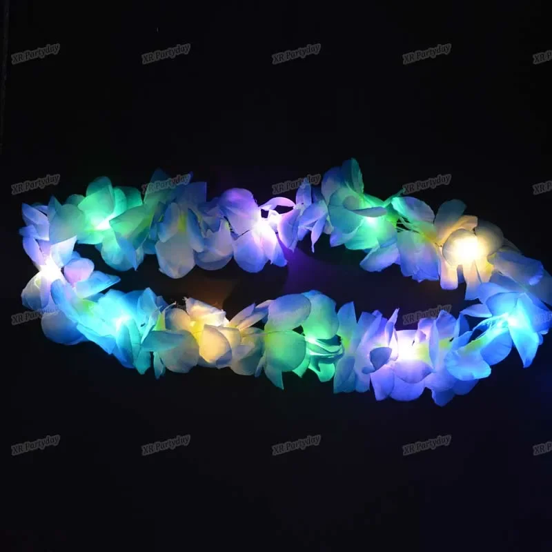 1 Uds. Collar de Lei de flores iluminadas hawaianas para mujer y niña, guirnalda de Hula, disfraz hawaiano de boda, Tropical Luau Glow