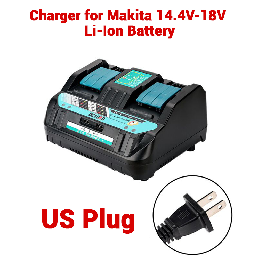 18V DC18RD Dual Poorten Batterij Oplader voor Makita 14.4V-18V Lithium-Ion Batterij BL1415 BL1430 BL1830 BL1840 BL1850 BL1850B: Kaki