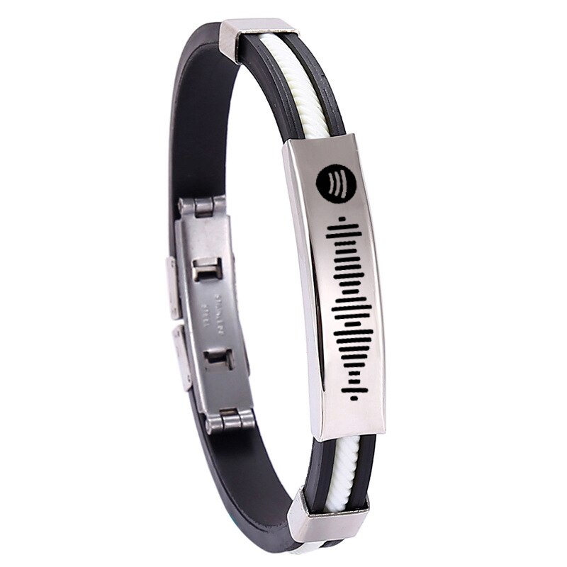 Incisione laser fai-da-te personalizzato codice di scansione codice di scansione bracciale coppia gel di silice uomo donna bracciale acciaio al titanio codice musicale: bianca