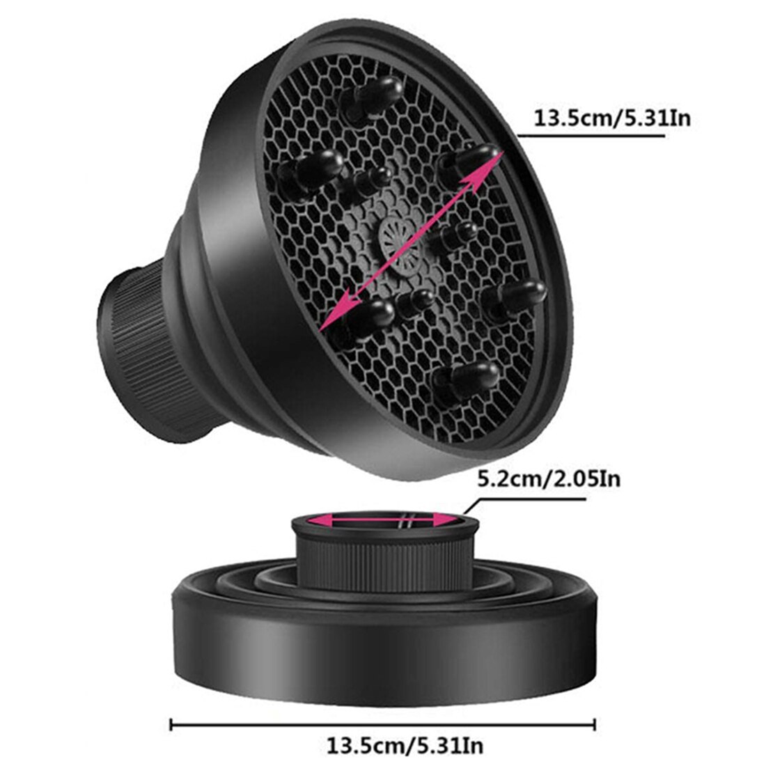 Difusor de secador de pelo plegable Universal, accesorio de viaje portátil, plegable que se adapta a la mayoría de los secadores de pelo, negro