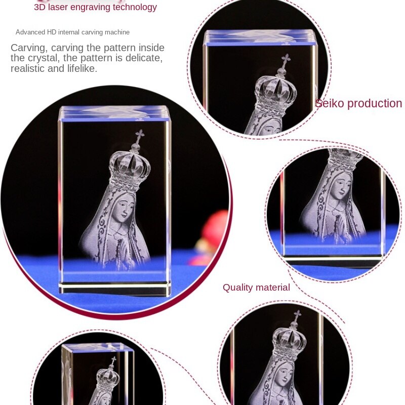 Virgin Mary Statue Our Lady of Crystal Carving Crafts Religious Statues Home Decorations Crystal Ornaments Catholic Statue