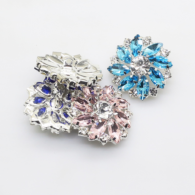 2 piezas 28mm forma de flor Metal brillante diamantes de imitación botones de vidrio DIY costura accesorios de ropa decorativos