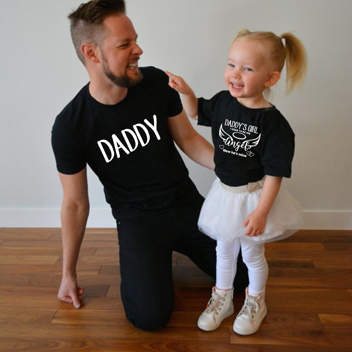Far og fars engel sommer familie matchende tøj far datter baby piger dreng barn kortærmet t-shirt