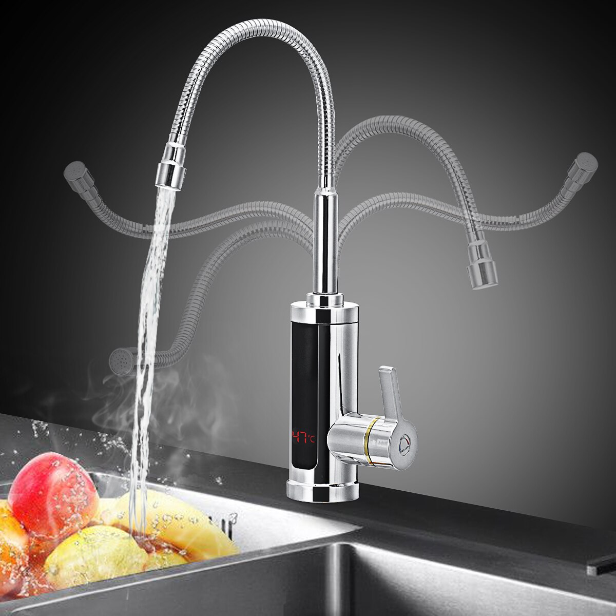 3000W 220V Electric Kitchen Flow Water Heater Tap Instant Water Faucet Heater Cold Heating Tankless Water Heater with LED