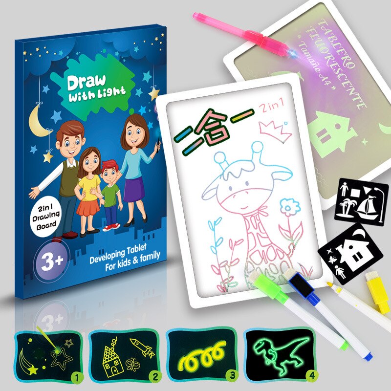 Disegnare con la Luce Fun Fluorescente Tavolo Da Disegno Per Bambini Luminosa Graffiti Del Fumetto di Tabellone Per Scrittura 3D Lavagna LUMINOSA: Blu