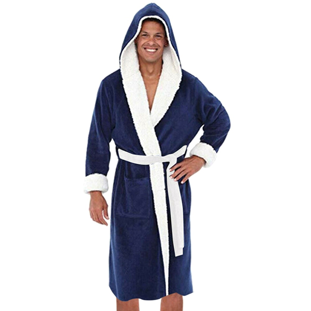 5XL Men Long Robe Night Male Long Sleeve Hooded Bathrobe Towel Soft Lined Lounge Wear Luxury Bath Robe Men