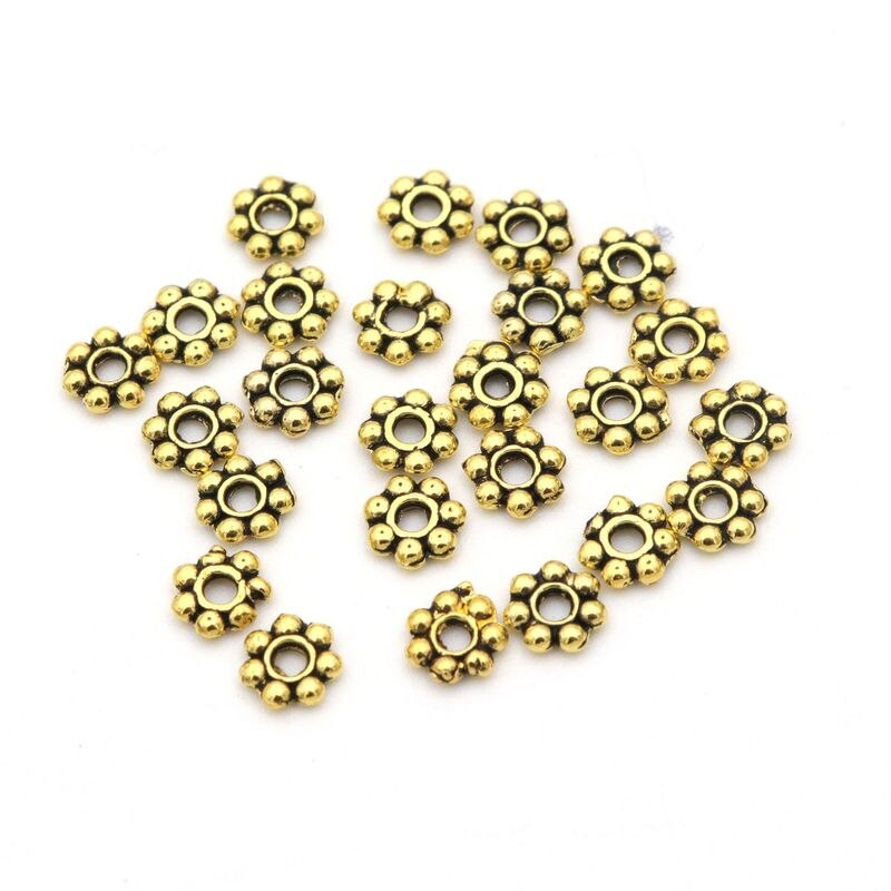 Marguerite de roue, charme de fleurs, marguerite, couleur or argenté tibétain, 4mm, perles métalliques avec espacement ample, pour la fabrication de bijoux, accessoires d'aiguilles, 1000 pièces