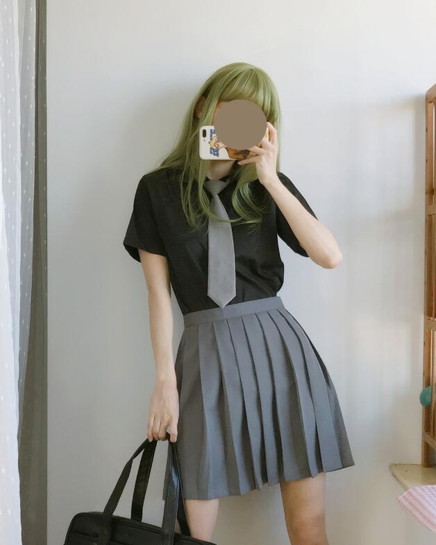 Terno japonês de marinheiro, uniforme escolar, roupa japonesa de estudante, uniforme jk, camisa, saia longa, casaco, três/conjunto, conjunto cinza