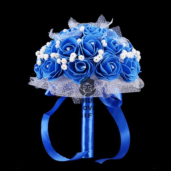 Ramos de diamantes de imitación de flores de espuma rosa, accesorios de boda de cinta de Margarita pequeña hechos a mano romántica, 9 colores: Azul