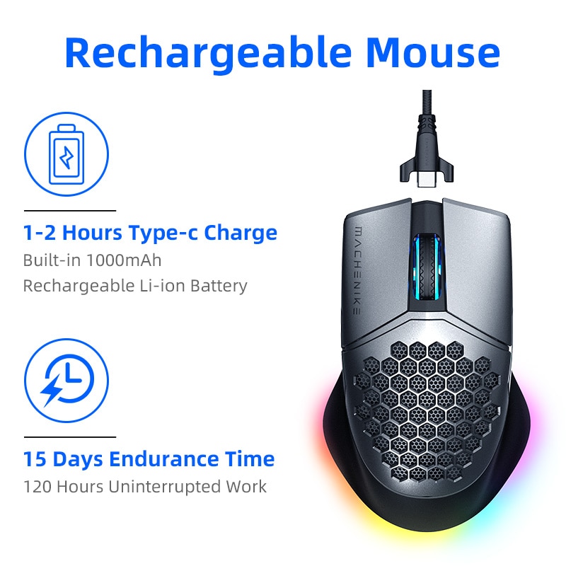 Machenike M8 Gaming Mouse Wireless RGB Mouse Gamer Rechargeable 85g Laptop Mice Computer Mouse PMW3335 16000DPI Programmable