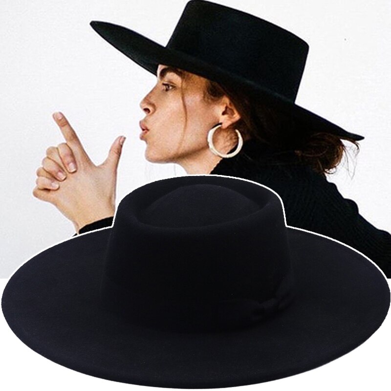 Vrouwen Herfst Winter Hoeden Solid Panama Brede Rand Boog-Knoop Vilten Hoeden Mannen Caps Formele Britse Vintage Klassieke Zwart fedora Hoeden