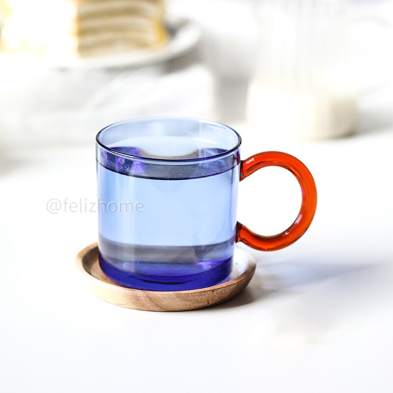 contrast color heat-resistant glass mug hanging ear coffee cup office household water cup high temperature resistance: blue cup  Coaster