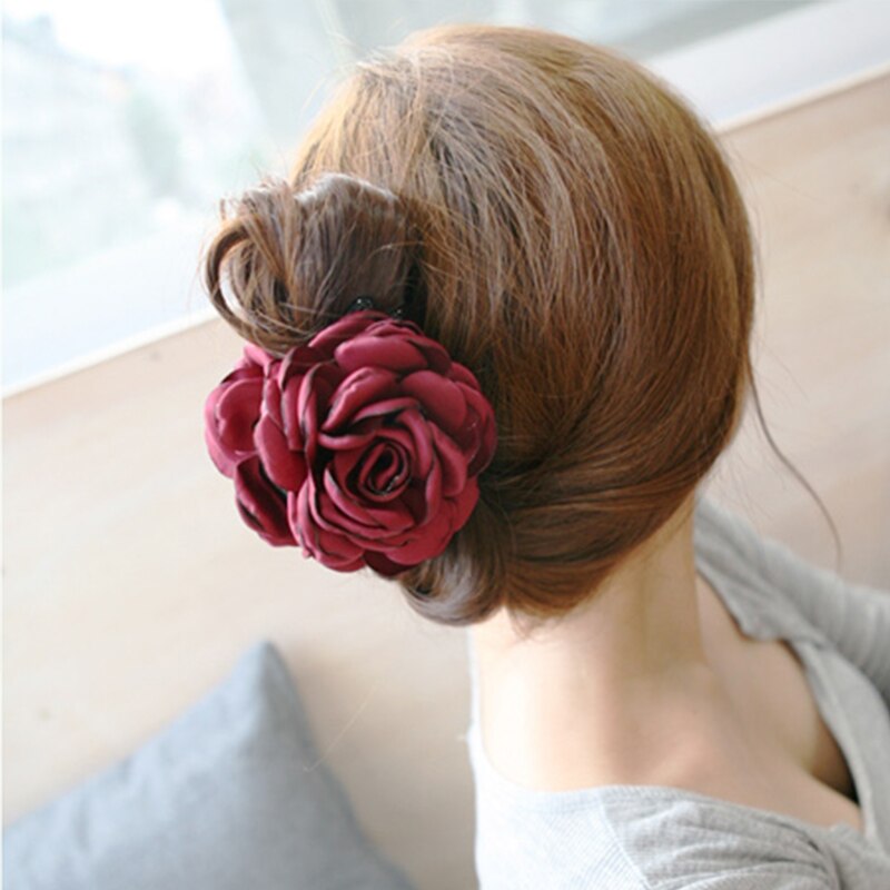 Cloth Rose Flower 1pc Women Ponytail Barrette Jaw Clip Double Sided Flower Accessories Decoration Bow Hair Claw