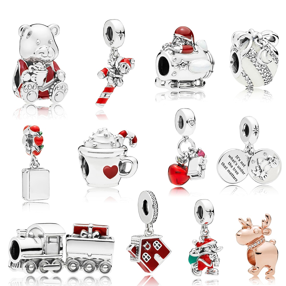 100% 925 Sterling Silver Christmas Series Santa in Space Train Charm Bag Hanging Charm COSY CHRISTMAS HOUSE Original