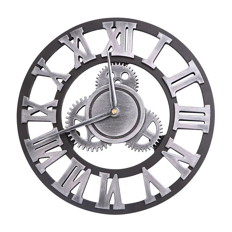 Industrial Style Wall Clock Retro Industrial Gear Wall Clock Decorative Industrial Wall Clock 30cm 40cm 50cm (Without Battery): 30X30cm Silver