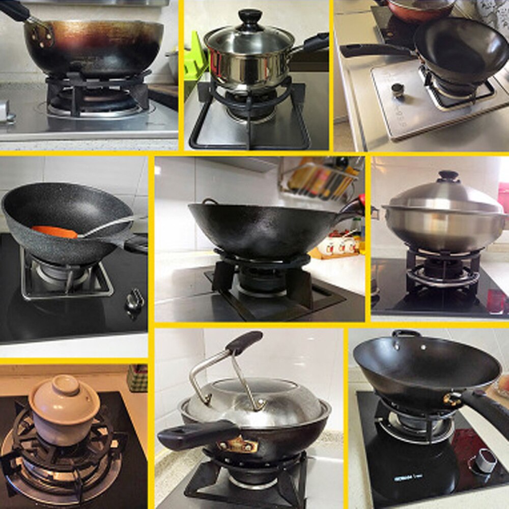 1pc sort wok stativer støbejern wok pandestativ til brændere beskyttende gaskogeplader komfur køkkenartikler værktøjstilbehør
