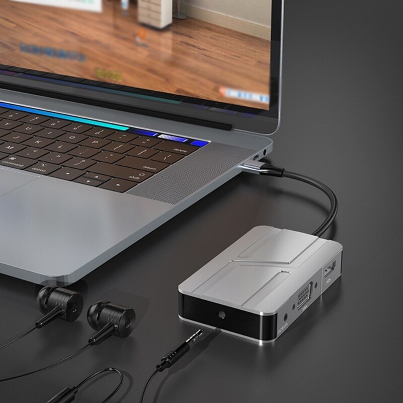 DXAB USB 3,0 Hub Splitter 7 in 1 5Gbps Typ C zu HDMI-kompatibel VGA 1080P Adapter