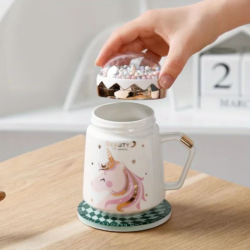 Unicorn mug ceramic coffee cup tea cup milk breakfast cup with lid