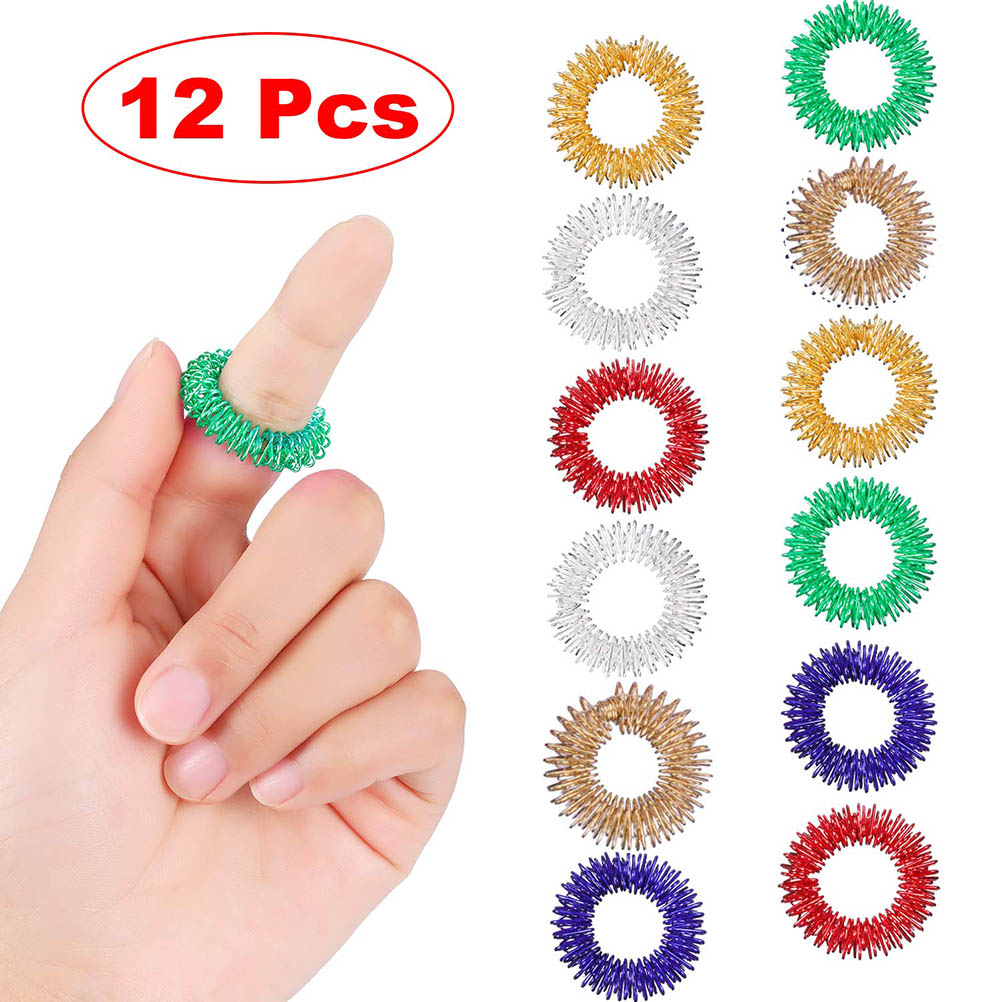 12Pcs Spiky Zintuiglijke Vinger Ringen Acupressuur Ringen Set Stille Stress Fidget Zintuiglijke Speelgoed