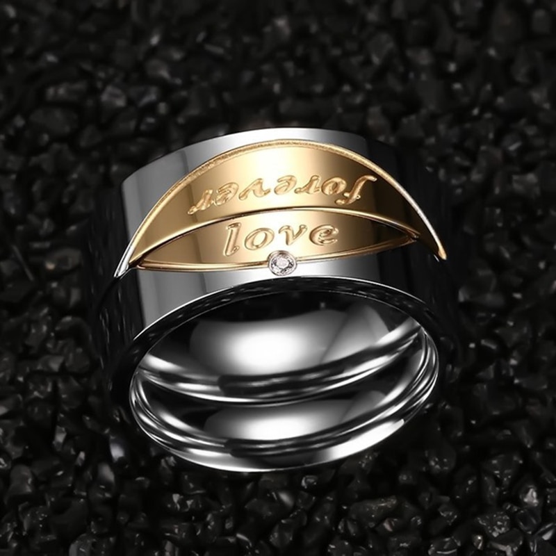 Alliance Ring Stainless Steel Forever Love Ring for Women and Men Gold-Color Wedding Ring