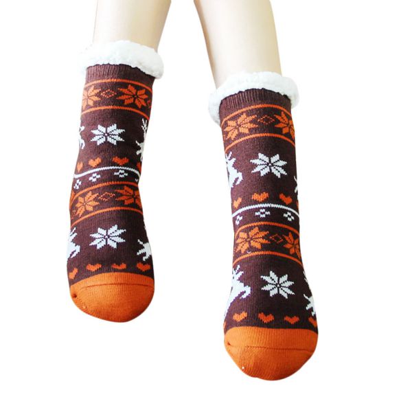Chaussettes chaudes d'hiver, chaussettes d'intérieur en polaire thermique extra-chaudes, extensibles pour l'hiver, chaussettes antidérapantes en peluche épaisse pour la maison, chaussettes de noël: Un