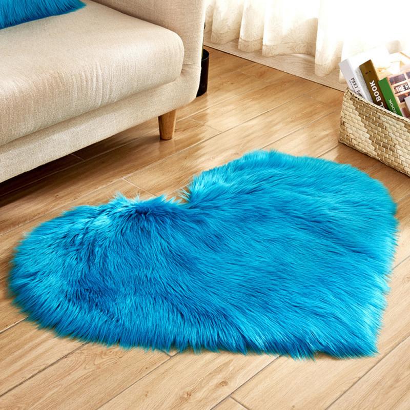 Multifunction Kitchen Bathroom Bedroom Living Room Fluffy Artificial Wool Sheepskin Hairy Love Heart Rugs Household Accessories: Navy blue
