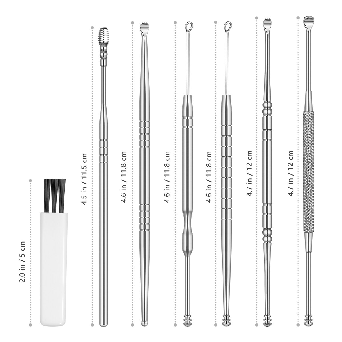 7pcs Ear Cleansing Ear Wax Removal Kit Multi-Functional Ear Pick Cleaner Kit Ear Cleansing Tool With A Cleaning Brush (Silver)