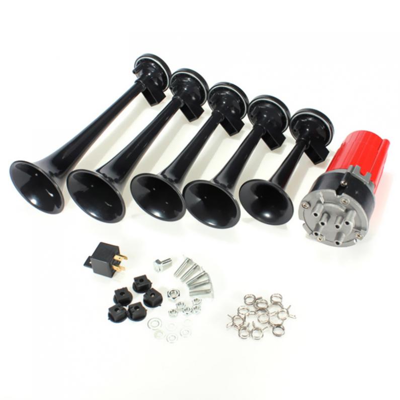 12v bil luft horn kompressor  + 5 stk 125db universal sort bil trompet musikalsk dixie bil hertug af hazzard