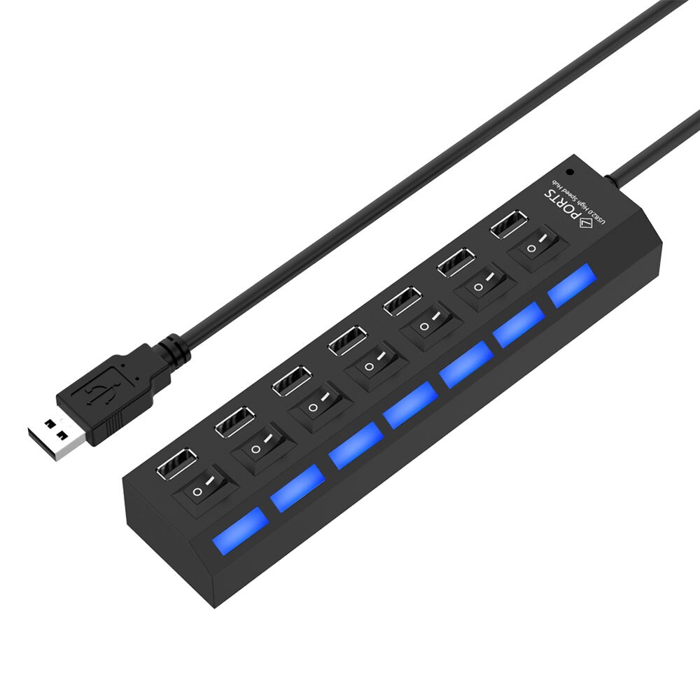 High Speed Usb Hub 2.0 480Mbps 7 Poorten Micro Hub Usb Op Uit Schakelaar Usb Splitter Adapter Voor Pc laptop Computer Usb Hub: Black