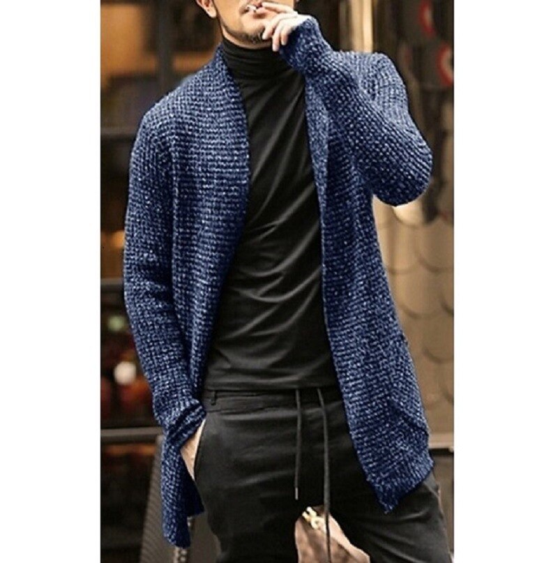 Vinter turn-down krave lang cardigan mænd afslappet solid varm langærmet sweater mænd slim fit homme rullekrave strik herre