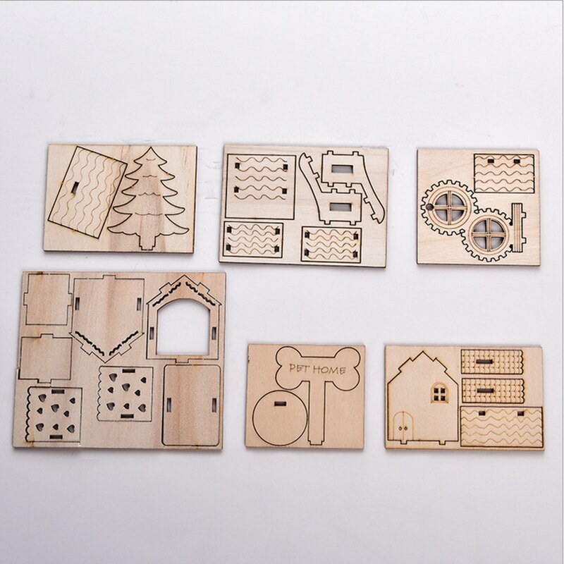 1 sztuk drewniane domowe zwierzę lalka sześć stylów kot placki lalki DIY modelu zabawka robić montażu z tworzywa sztucznego mini Model zwierzęcia budynku