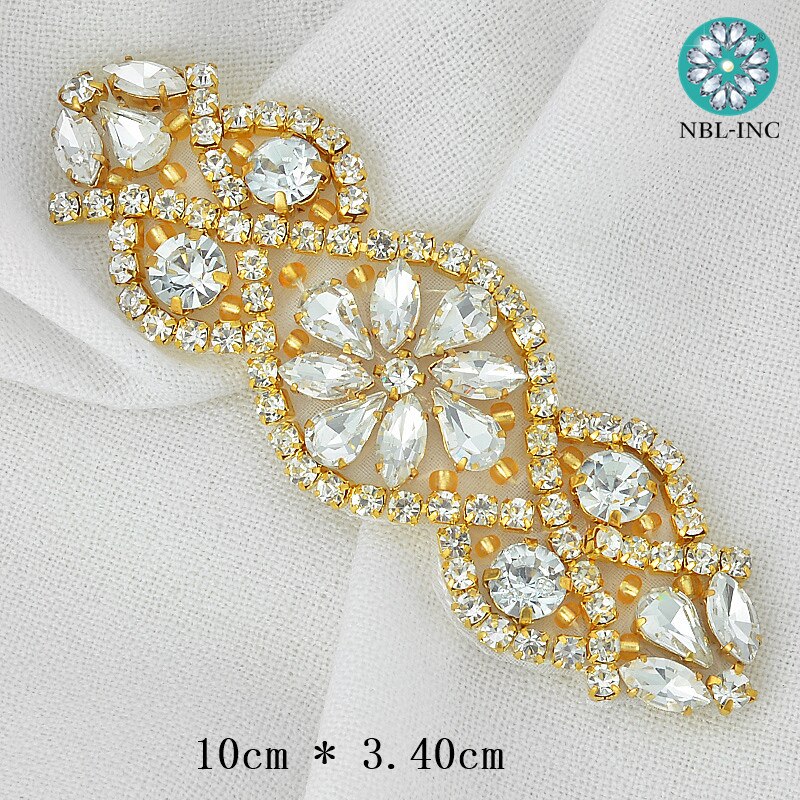 (1 Pc) zilver Rose Goud Strass Bruids Riem Bruiloft Applique Met Kristallen Trouwjurk Accessoires Iron On Sew WDD0206