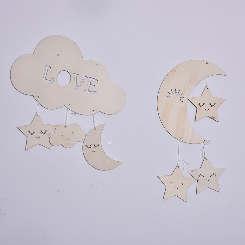 Wall Hanging Star Moon Room Decor Wall Hanging Baby Room Wooden Cloud For Babies Boy Girl Room Decoration